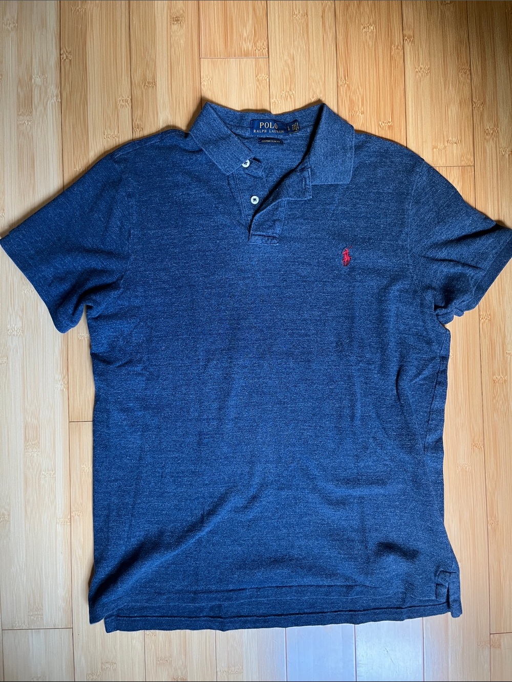 Polo by Ralph Lauren Dark Blue Custom Slim Fit Polo with Red Pony